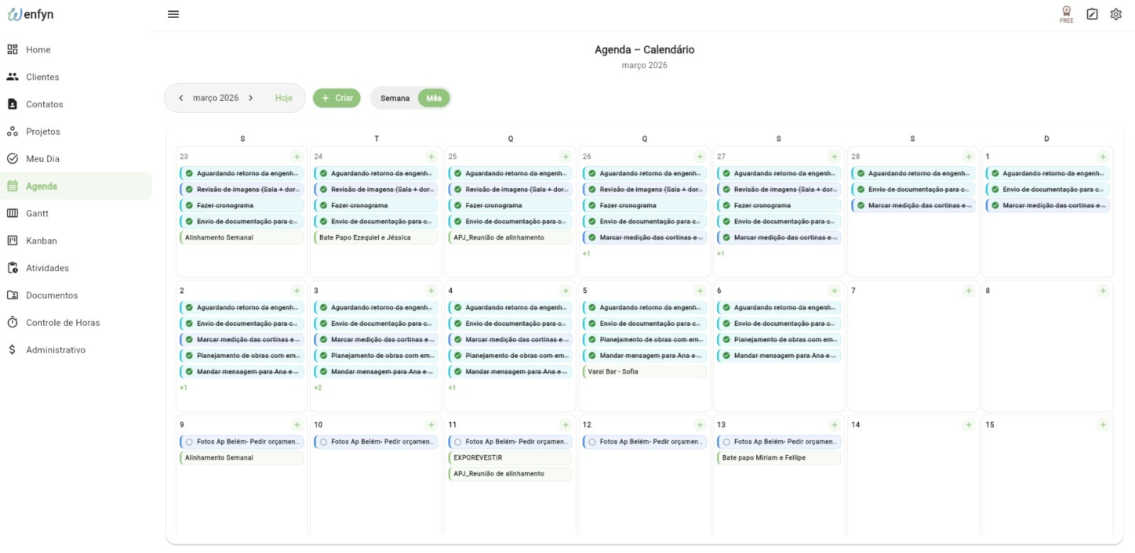 Agenda de atividades e reuniões